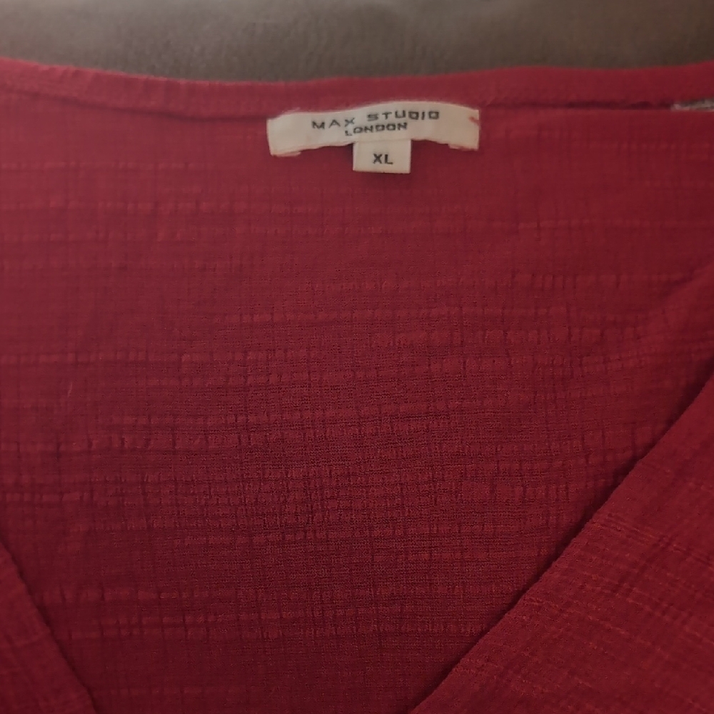 Max Studio red Coral Ruched V-Neck Blouse